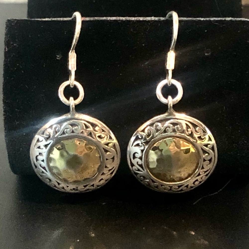 LOIS HILL Round Sterling Silver Drop Earrings with Yellow Gold Centers